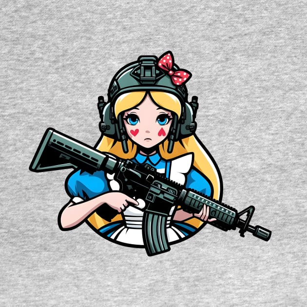 Tactical Wonderland Odyssey Tee: A Unique Twist on Alice's Journey by Rawlifegraphic